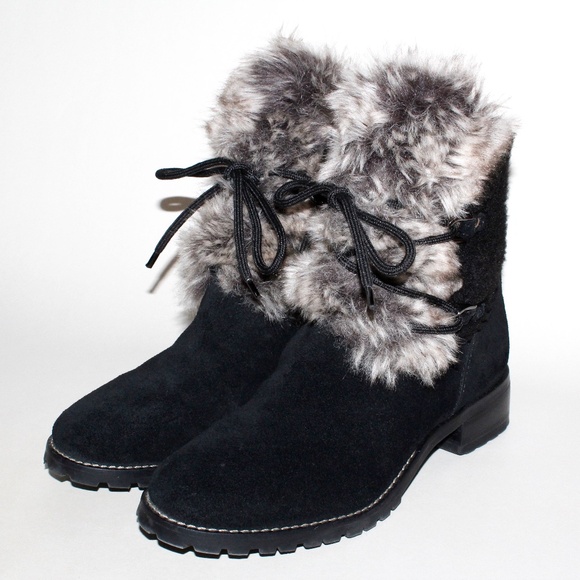 Talbots Tish Faux-Fur Ankle Boots in Black - Picture 1 of 15